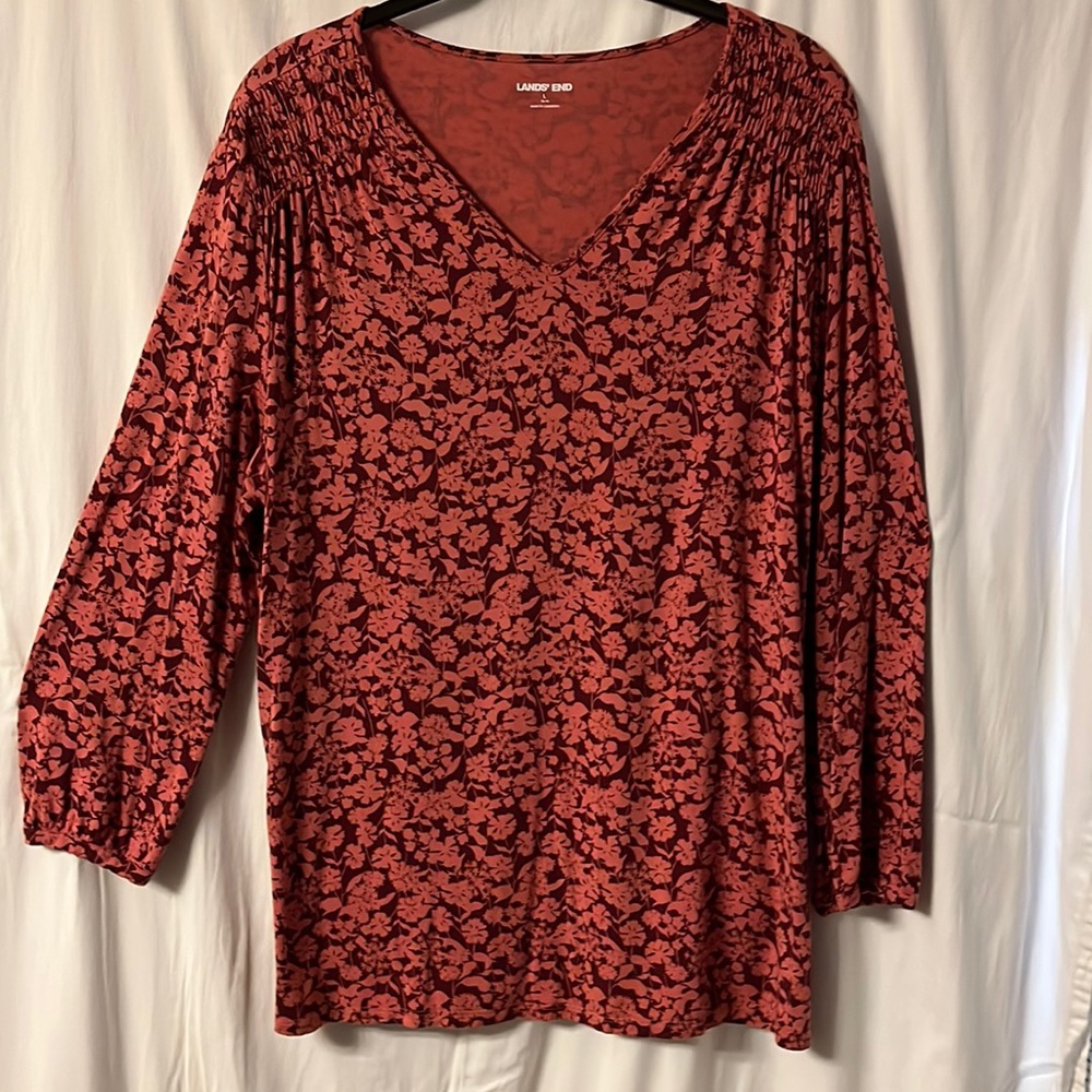 Lands End Jersey Knit 3/4 Sleeve V-neck Top